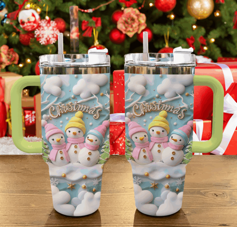 Sweet Snowman Delight Christmas Custom Stanley Quencher 40oz Stainless Steel Tumbler With Handle - Threewoofs - Image 2