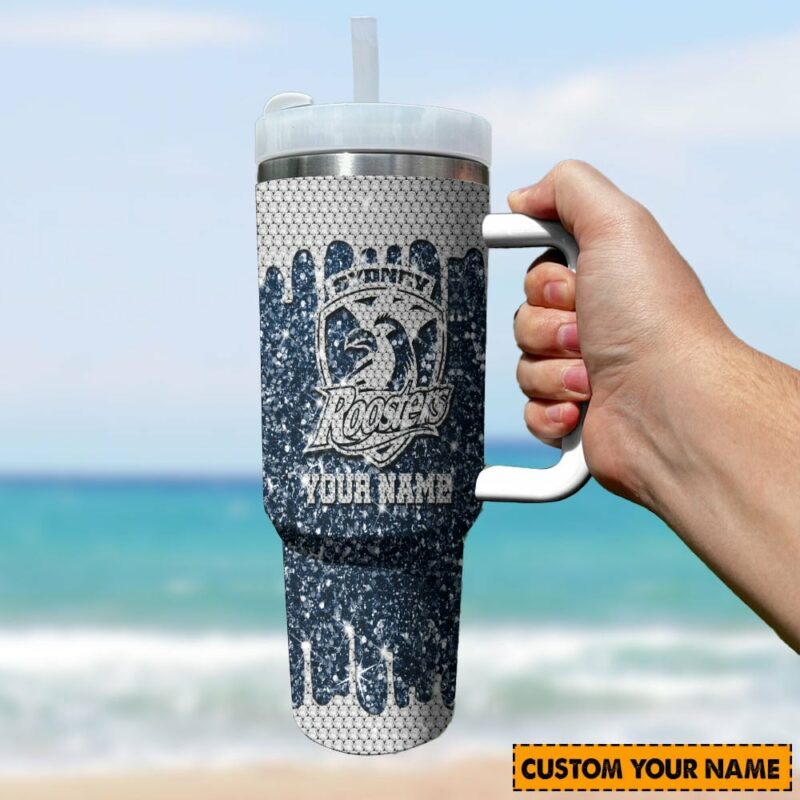 Sydney Roosters NRL Sports Glitter Custom Stanley Quencher 40oz Stainless Steel Tumbler With Handle - Threewoofs - Image 3