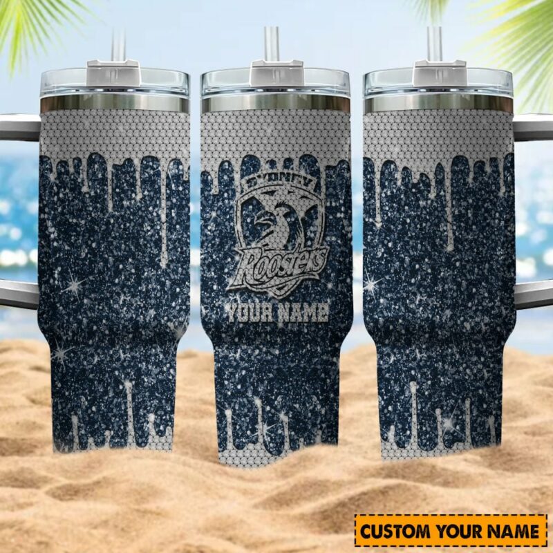 Sydney Roosters NRL Sports Glitter Custom Stanley Quencher 40oz Stainless Steel Tumbler With Handle - Threewoofs - Image 4