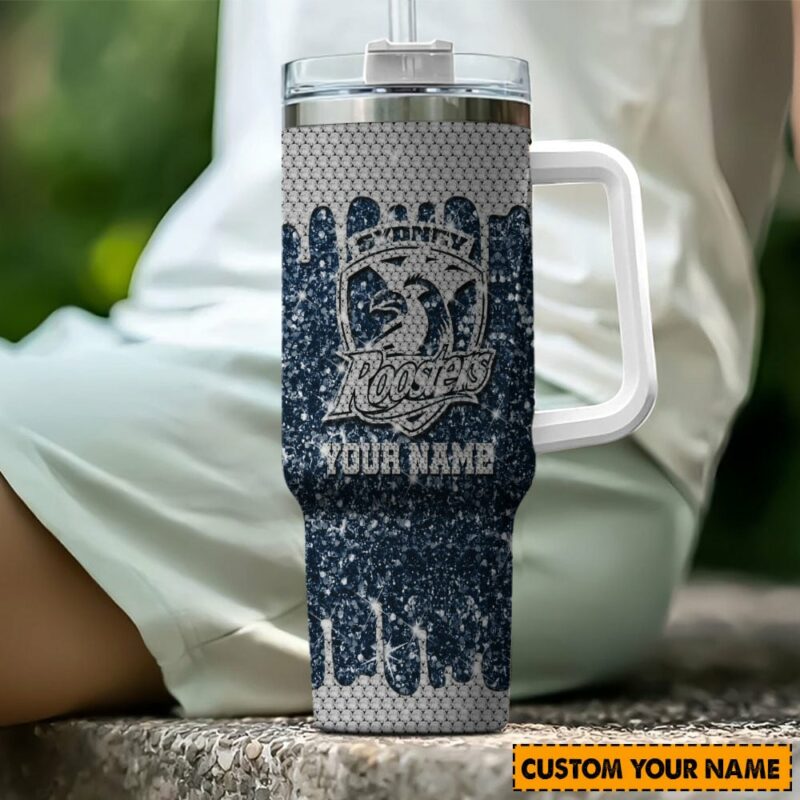 Sydney Roosters NRL Sports Glitter Custom Stanley Quencher 40oz Stainless Steel Tumbler With Handle - Threewoofs