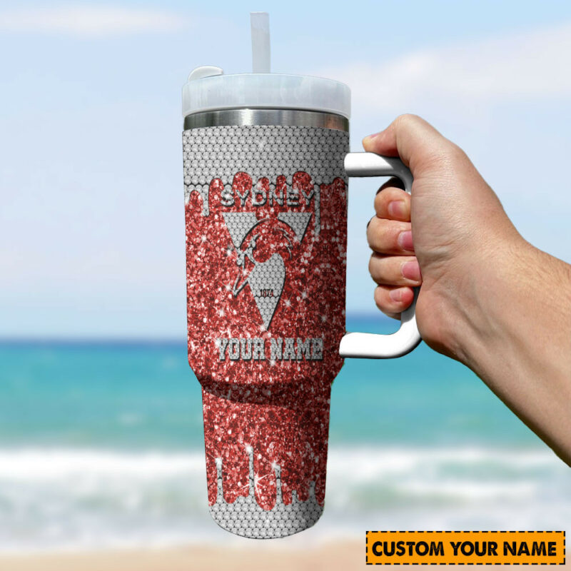Sydney Swans AFL Sports Glitter Custom Stanley Quencher 40oz Stainless Steel Tumbler With Handle - Threewoofs - Image 3