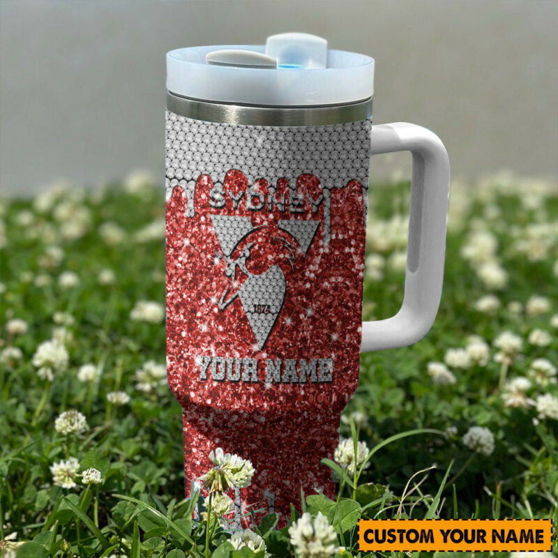Sydney Swans AFL Sports Glitter Custom Stanley Quencher 40oz Stainless Steel Tumbler With Handle - Threewoofs - Image 2