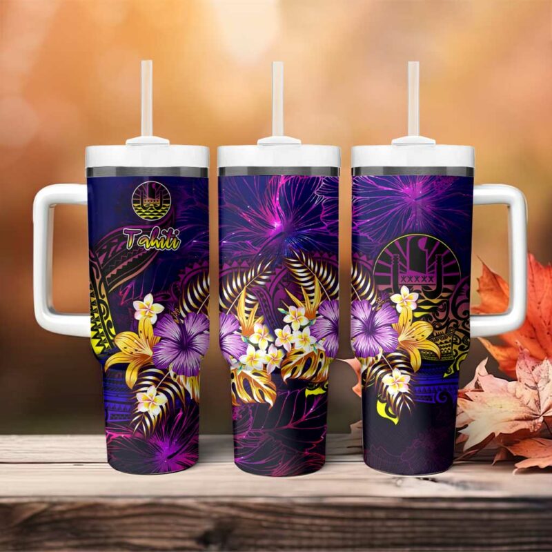 Tahiti French Polynesia Custom Stanley Quencher 40oz Stainless Steel Tumbler With Handle - Threewoofs - Image 4