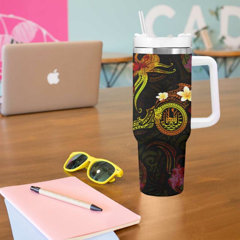 Tahiti French Polynesia Custom Stanley Quencher 40oz Stainless Steel Tumbler With Handle - Threewoofs - Image 5