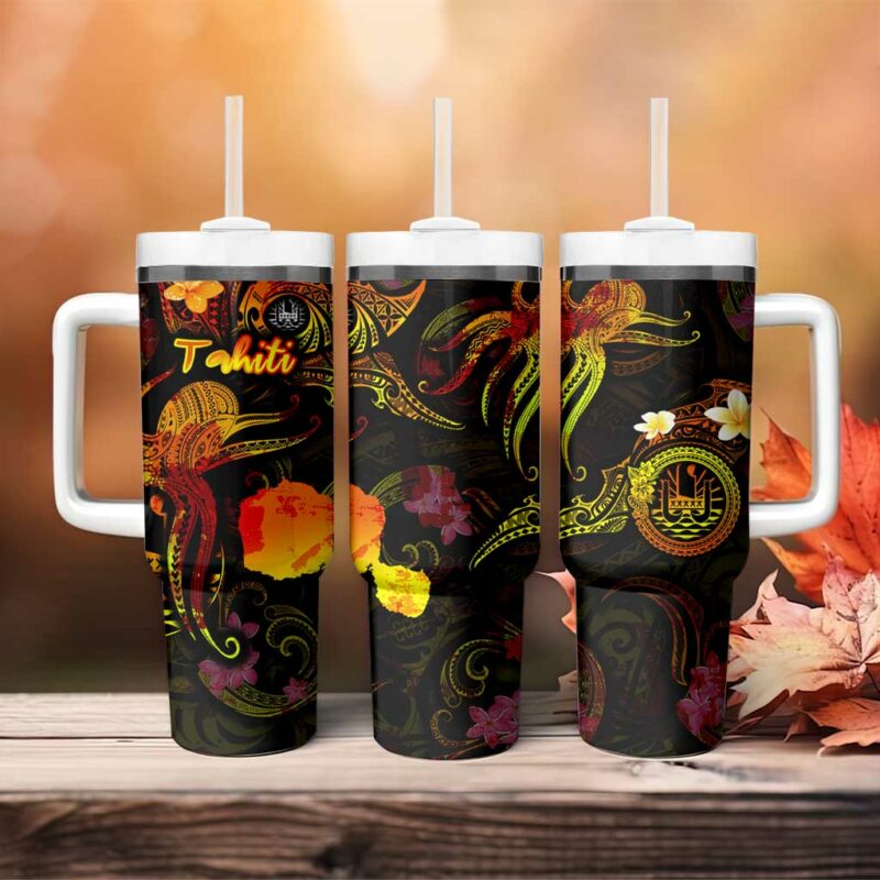 Tahiti French Polynesia Custom Stanley Quencher 40oz Stainless Steel Tumbler With Handle - Threewoofs - Image 4