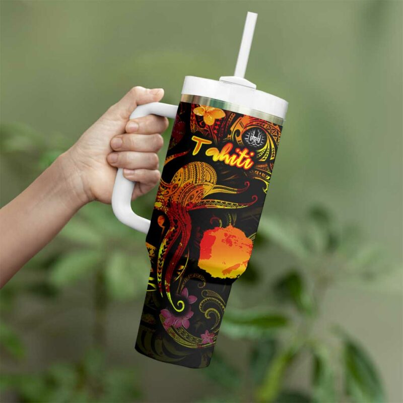 Tahiti French Polynesia Custom Stanley Quencher 40oz Stainless Steel Tumbler With Handle - Threewoofs - Image 3
