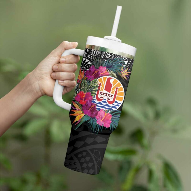 Tahiti Island French Polynesian Tropical Custom Stanley Quencher 40oz Stainless Steel Tumbler With Handle - Threewoofs - Image 3