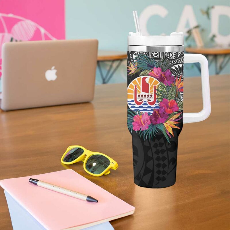 Tahiti Island French Polynesian Tropical Custom Stanley Quencher 40oz Stainless Steel Tumbler With Handle - Threewoofs - Image 5
