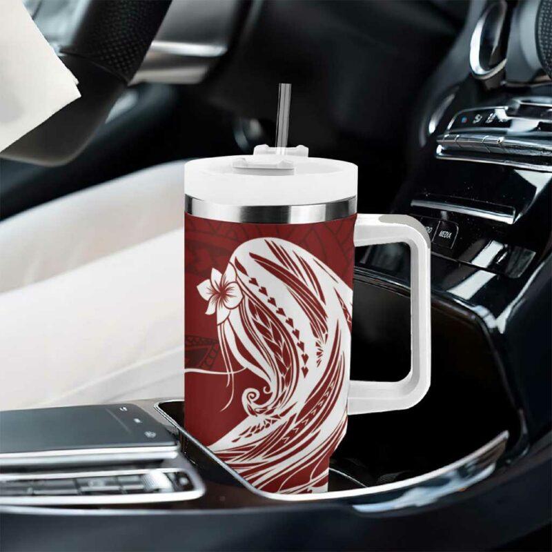 Tahiti Islands Polynesian Plumeria Tahitian Vahine ‚ÄòOte‚Äôa Scarlet Custom Stanley Quencher 40oz Stainless Steel Tumbler With Handle - Threewoofs - Image 8
