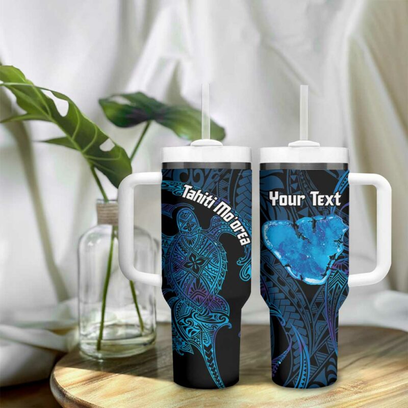 Tahiti Moorea Atoll Polynesian Sea Turtle Custom Stanley Quencher 40oz Stainless Steel Tumbler With Handle - Threewoofs - Image 9