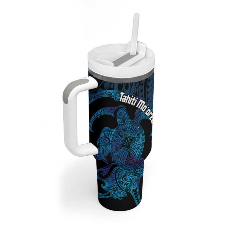 Tahiti Moorea Atoll Polynesian Sea Turtle Custom Stanley Quencher 40oz Stainless Steel Tumbler With Handle - Threewoofs - Image 2