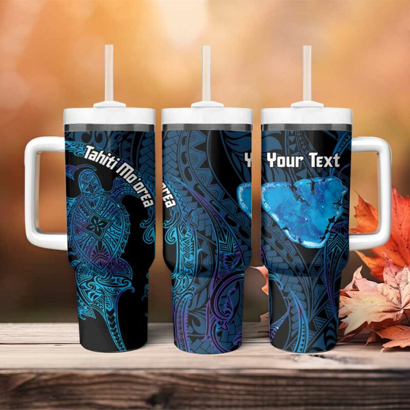 Tahiti Moorea Atoll Polynesian Sea Turtle Custom Stanley Quencher 40oz Stainless Steel Tumbler With Handle - Threewoofs - Image 4