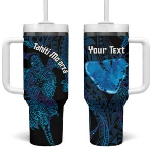 Tahiti Moorea Atoll Polynesian Sea Turtle Custom Stanley Quencher 40oz Stainless Steel Tumbler With Handle - Threewoofs