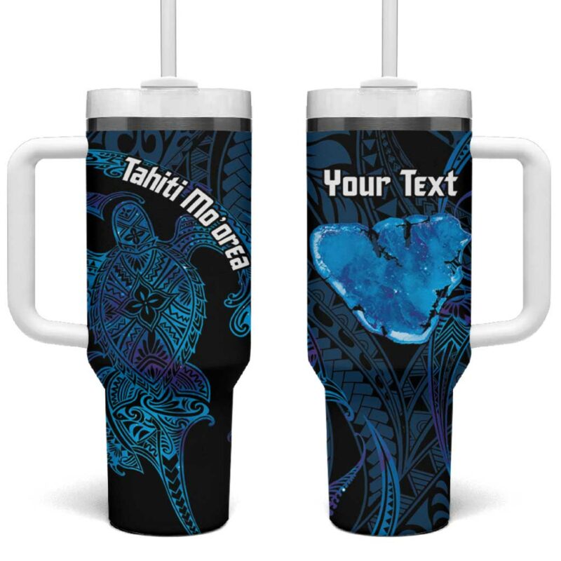 Tahiti Moorea Atoll Polynesian Sea Turtle Custom Stanley Quencher 40oz Stainless Steel Tumbler With Handle - Threewoofs