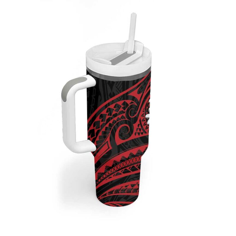 Tahitian Coat Of Arm and Tiare Flower Polynesian Tribal Tattoo Custom Stanley Quencher 40oz Stainless Steel Tumbler With Handle - Threewoofs - Image 2