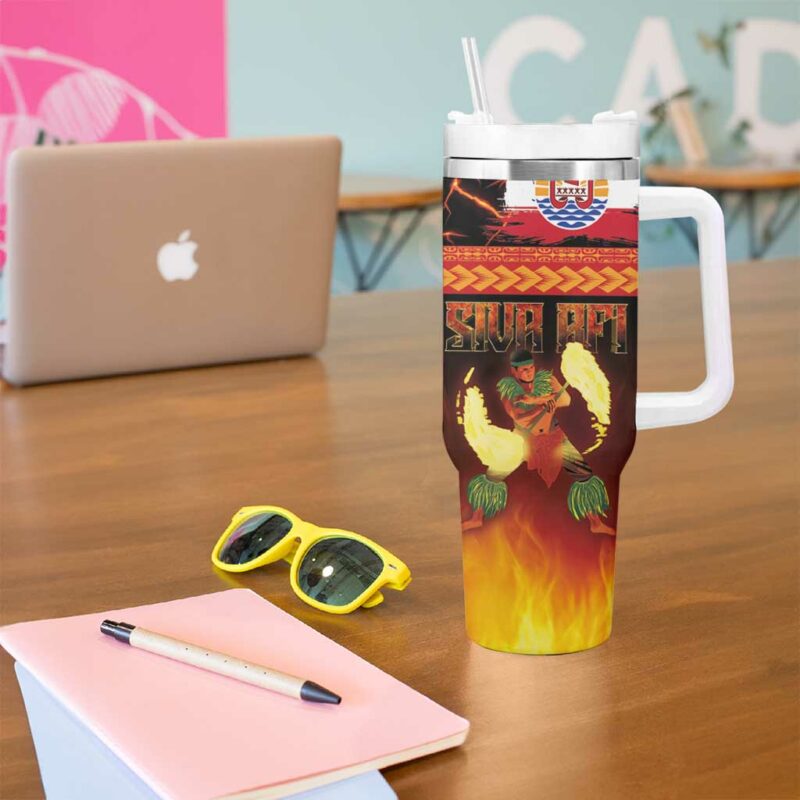 Tahitian Siva Afi Tribal Performers of Tahitian Fire Knife Dancing Custom Stanley Quencher 40oz Stainless Steel Tumbler With Handle - Threewoofs - Image 5