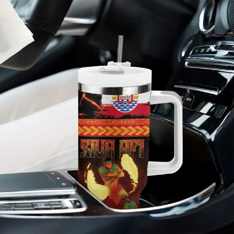 Tahitian Siva Afi Tribal Performers of Tahitian Fire Knife Dancing Custom Stanley Quencher 40oz Stainless Steel Tumbler With Handle - Threewoofs - Image 8