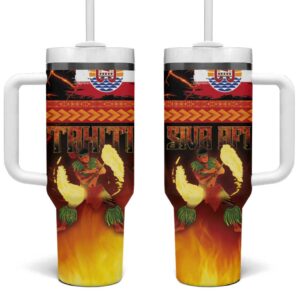 Tahitian Siva Afi Tribal Performers of Tahitian Fire Knife Dancing Custom Stanley Quencher 40oz Stainless Steel Tumbler With Handle - Threewoofs