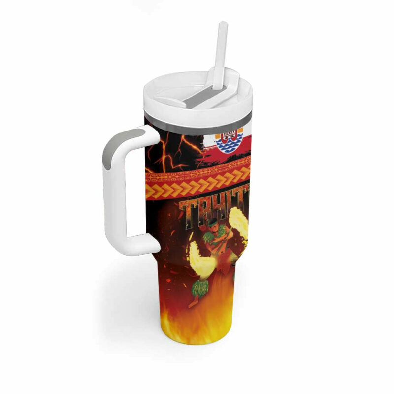 Tahitian Siva Afi Tribal Performers of Tahitian Fire Knife Dancing Custom Stanley Quencher 40oz Stainless Steel Tumbler With Handle - Threewoofs - Image 2
