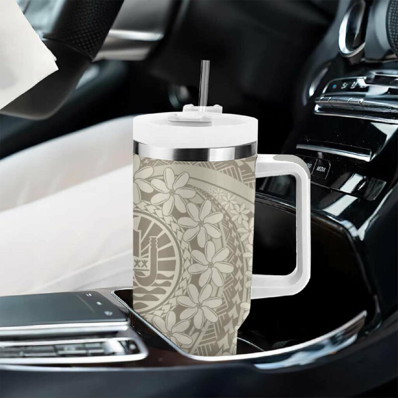 Tahitian Tiare Flower Beige Polynesian Custom Stanley Quencher 40oz Stainless Steel Tumbler With Handle - Threewoofs - Image 8