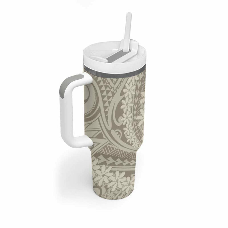 Tahitian Tiare Flower Beige Polynesian Custom Stanley Quencher 40oz Stainless Steel Tumbler With Handle - Threewoofs - Image 2