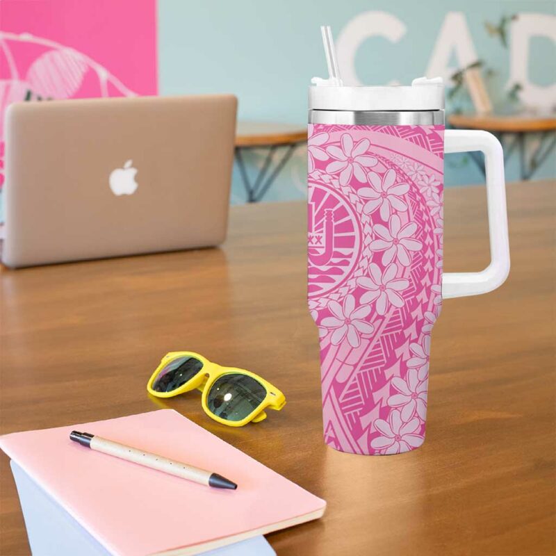 Tahitian Tiare Flower Pink Polynesian Custom Stanley Quencher 40oz Stainless Steel Tumbler With Handle - Threewoofs - Image 5