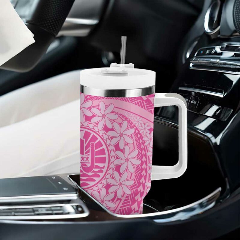 Tahitian Tiare Flower Pink Polynesian Custom Stanley Quencher 40oz Stainless Steel Tumbler With Handle - Threewoofs - Image 8