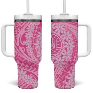 Tahitian Tiare Flower Pink Polynesian Custom Stanley Quencher 40oz Stainless Steel Tumbler With Handle - Threewoofs