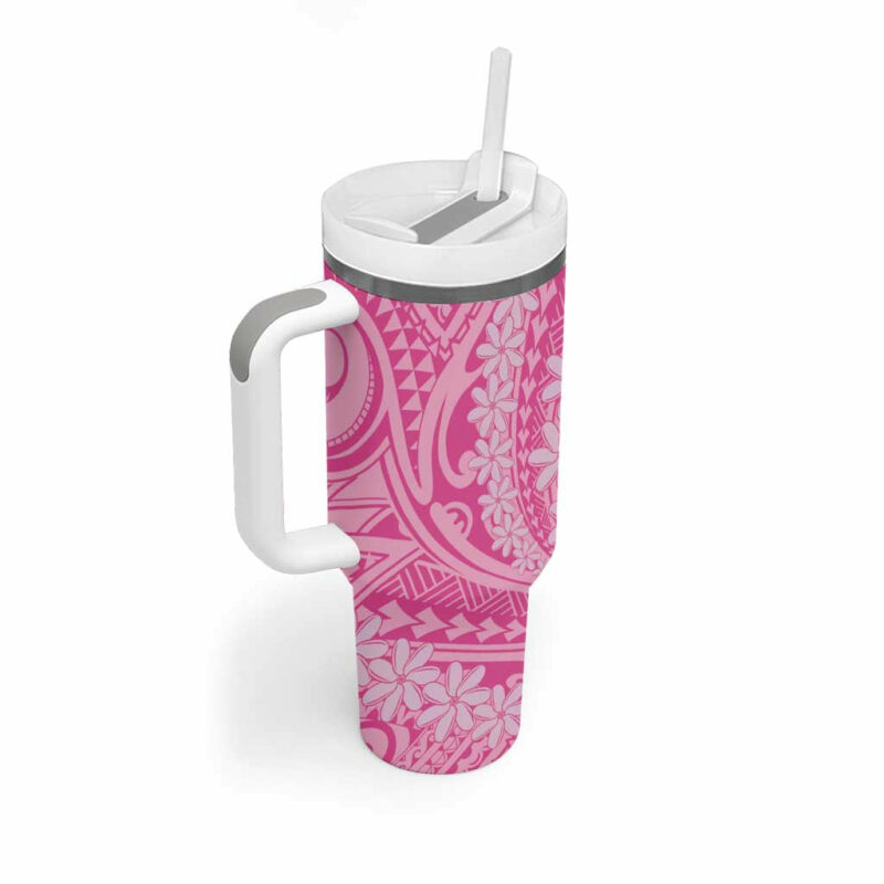 Tahitian Tiare Flower Pink Polynesian Custom Stanley Quencher 40oz Stainless Steel Tumbler With Handle - Threewoofs - Image 2