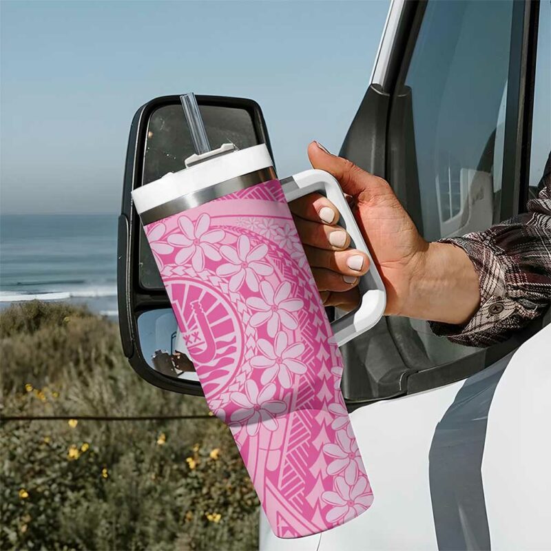 Tahitian Tiare Flower Pink Polynesian Custom Stanley Quencher 40oz Stainless Steel Tumbler With Handle - Threewoofs - Image 7