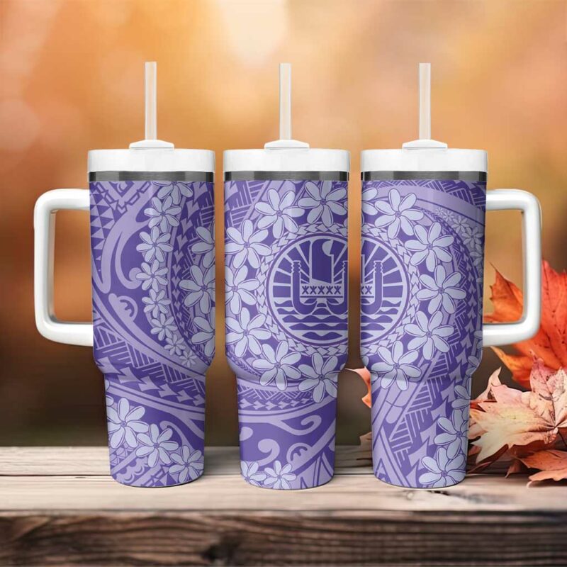 Tahitian Tiare Flower Violet Polynesian Custom Stanley Quencher 40oz Stainless Steel Tumbler With Handle - Threewoofs - Image 4