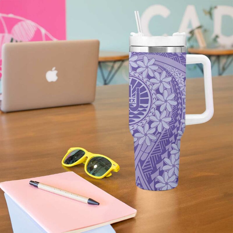 Tahitian Tiare Flower Violet Polynesian Custom Stanley Quencher 40oz Stainless Steel Tumbler With Handle - Threewoofs - Image 5