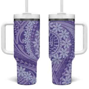 Tahitian Tiare Flower Violet Polynesian Custom Stanley Quencher 40oz Stainless Steel Tumbler With Handle - Threewoofs