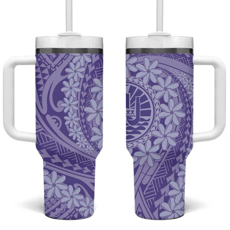 Tahitian Tiare Flower Violet Polynesian Custom Stanley Quencher 40oz Stainless Steel Tumbler With Handle - Threewoofs