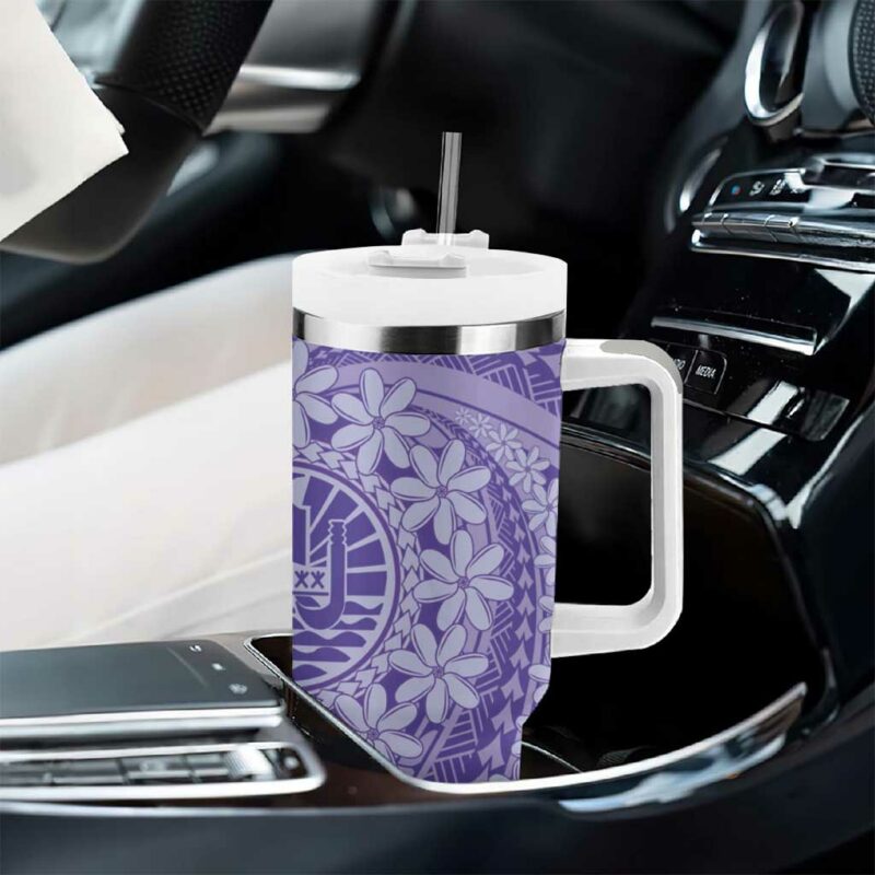 Tahitian Tiare Flower Violet Polynesian Custom Stanley Quencher 40oz Stainless Steel Tumbler With Handle - Threewoofs - Image 8
