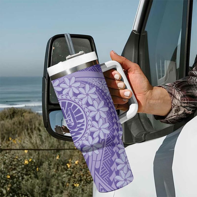 Tahitian Tiare Flower Violet Polynesian Custom Stanley Quencher 40oz Stainless Steel Tumbler With Handle - Threewoofs - Image 7