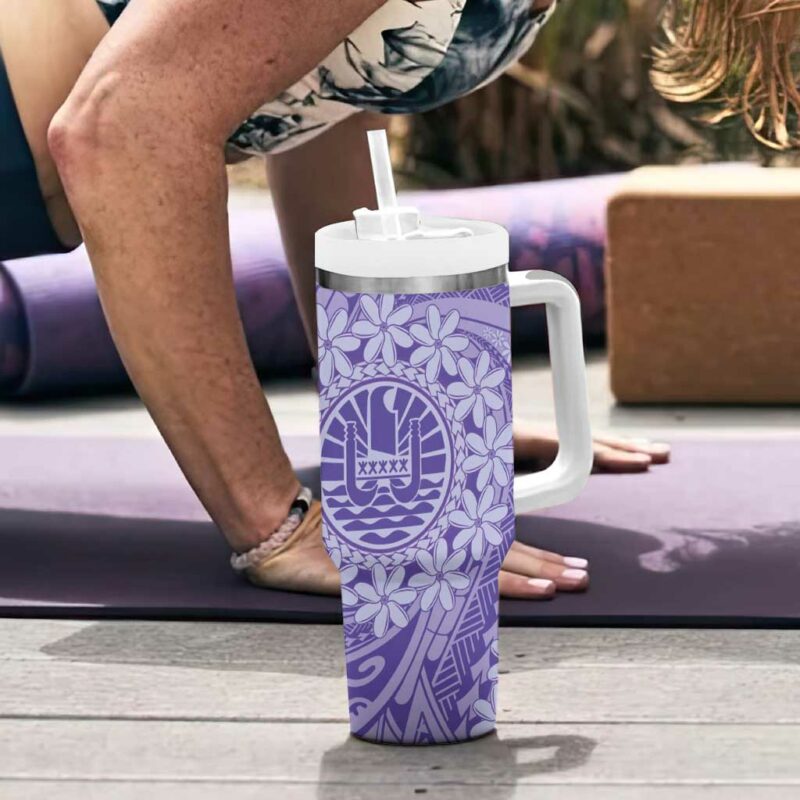 Tahitian Tiare Flower Violet Polynesian Custom Stanley Quencher 40oz Stainless Steel Tumbler With Handle - Threewoofs - Image 6