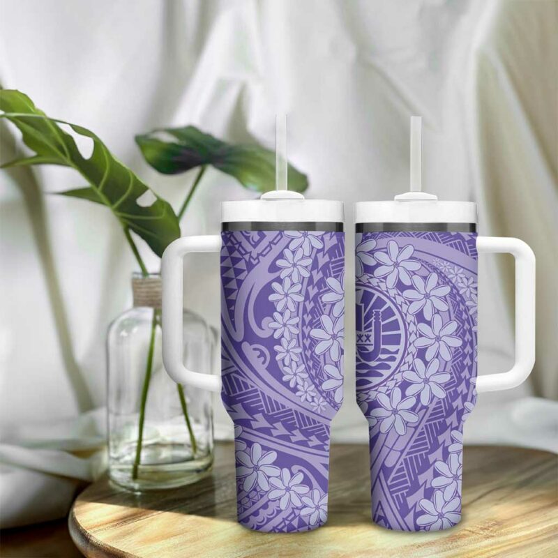 Tahitian Tiare Flower Violet Polynesian Custom Stanley Quencher 40oz Stainless Steel Tumbler With Handle - Threewoofs - Image 9