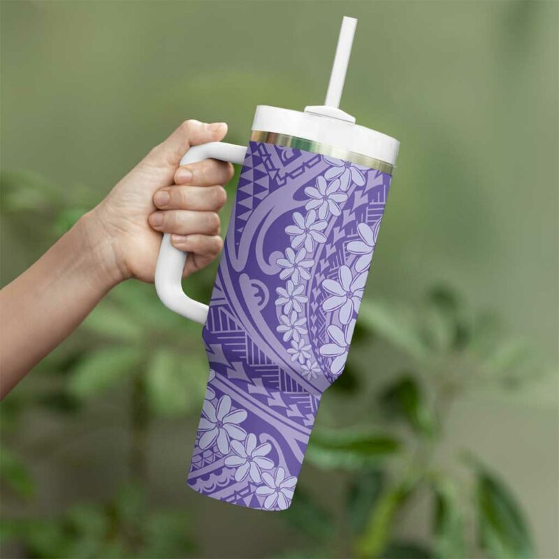 Tahitian Tiare Flower Violet Polynesian Custom Stanley Quencher 40oz Stainless Steel Tumbler With Handle - Threewoofs - Image 3