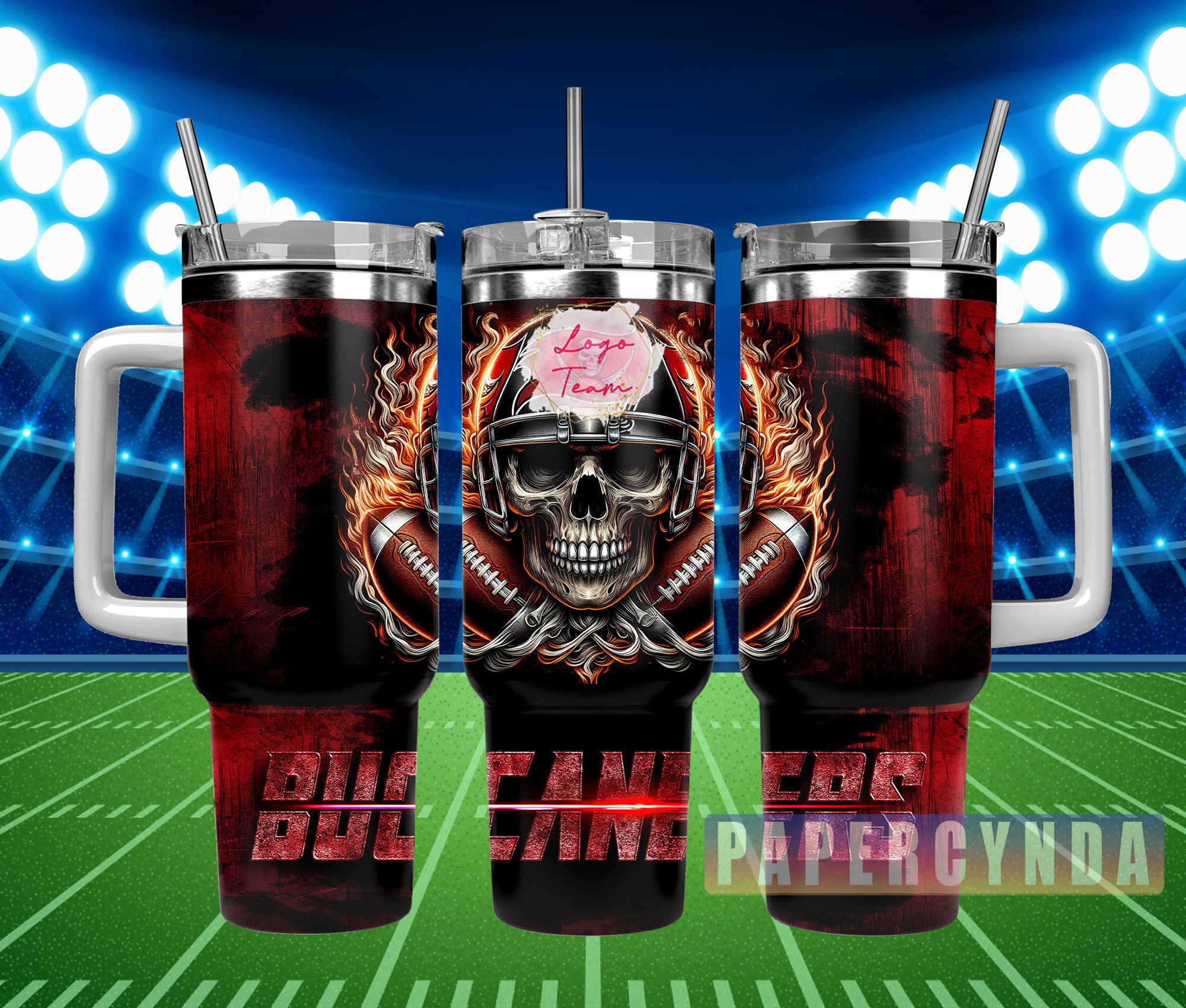 Skull & Flames Football Tumbler - Ultimate Fan Gear for Game Day