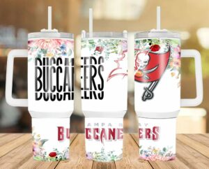 Floral Buccaneers Travel Mug with Handle & Straw - Perfect for Fans