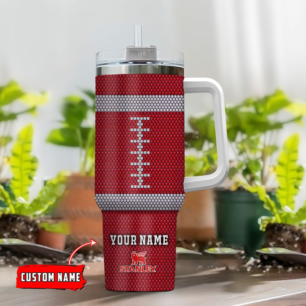 Custom Name Football Tumbler with Handle - Perfect Gift for Sports Fans - Image 2