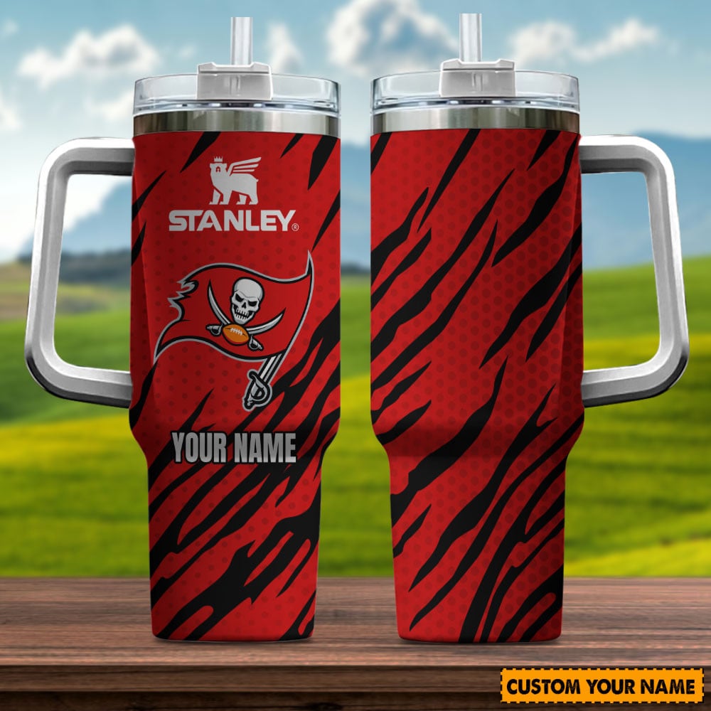 Custom Name Red Tiger Stripe Tumbler with Handle - Personalized Gift