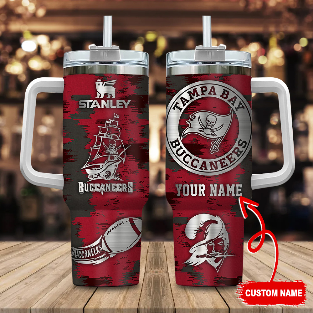 Customizable Tampa Bay Buccaneers Stainless Steel Tumbler with Straw & Handle