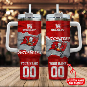Personalized Buccaneers Stanley Tumbler with Handle - Custom Name & Number