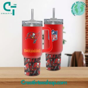 Tampa Bay Buccaneers Insulated Travel Mug with Handle & Straw - NFL Fan Essential