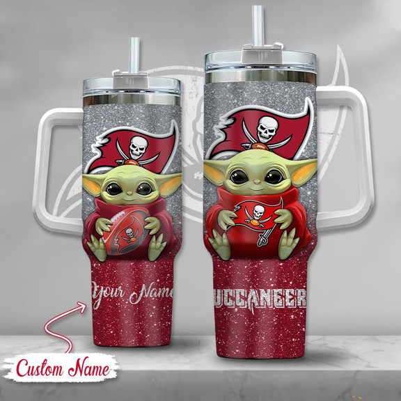 Custom Name Tampa Bay Football Fan Tumbler with Cute Alien Design