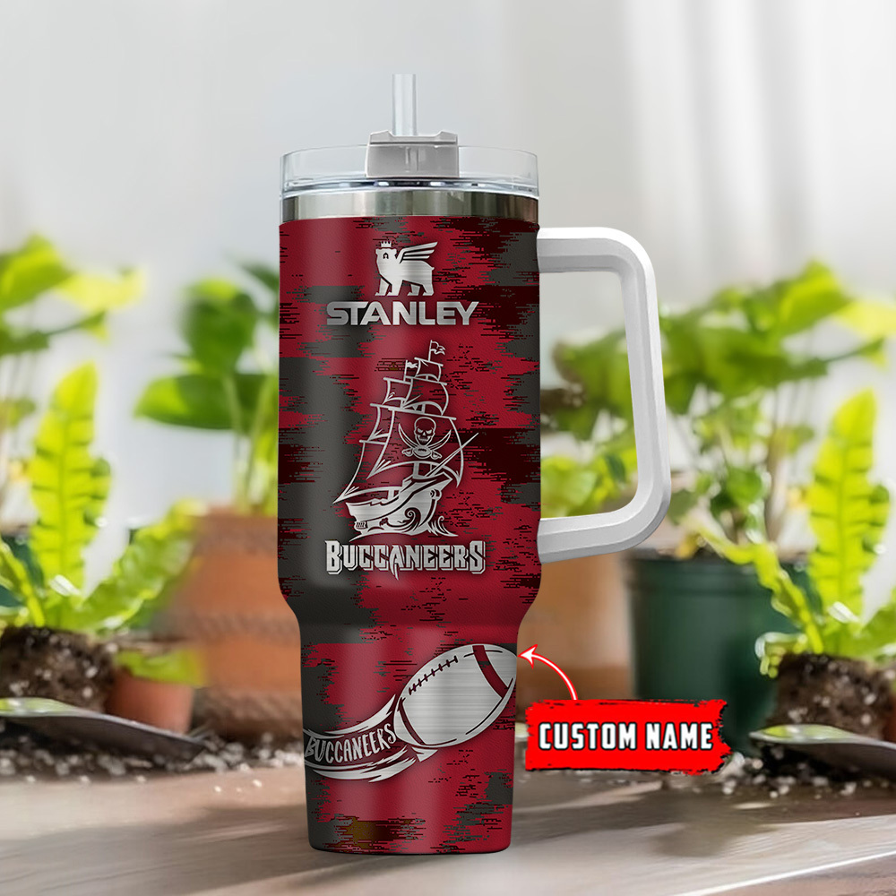 Customizable Tampa Bay Buccaneers Stainless Steel Tumbler with Straw & Handle - Image 2