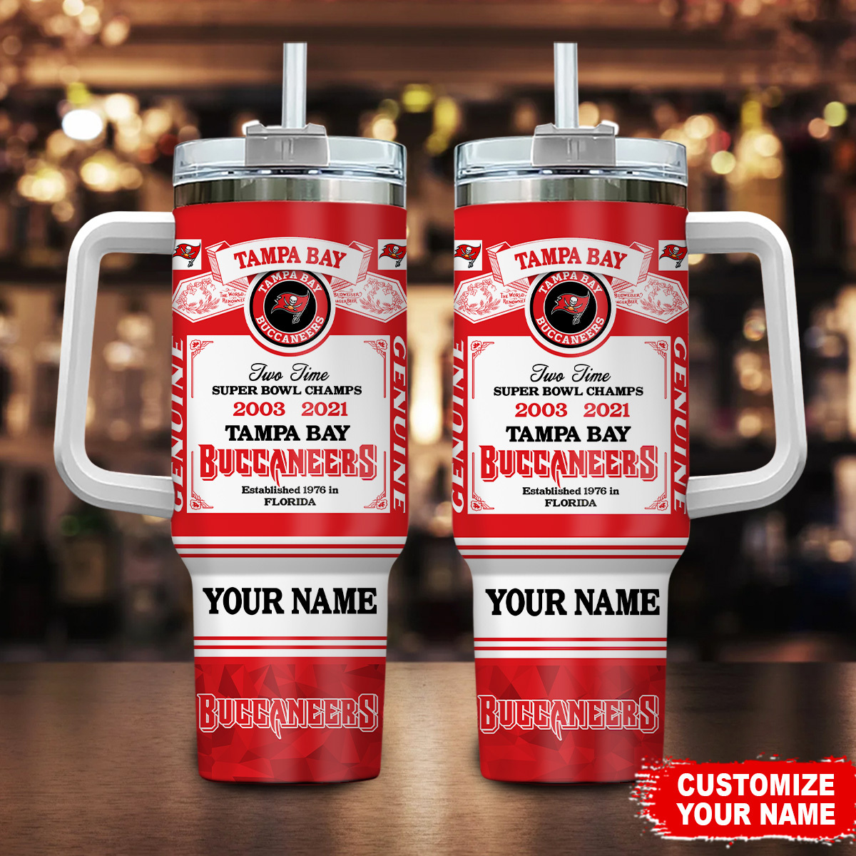 Personalized Tampa Bay Super Bowl Champs Travel Mug - Customizable Name