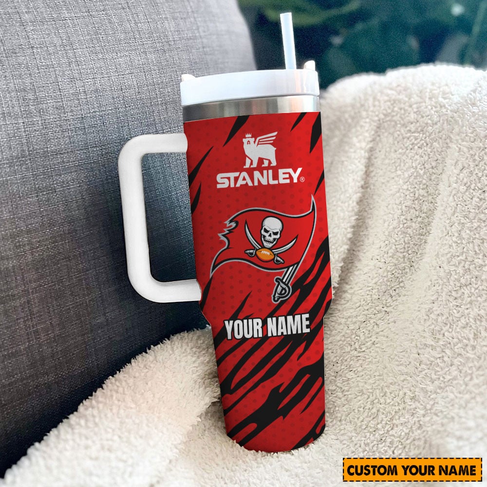 Custom Name Red Tiger Stripe Tumbler with Handle - Personalized Gift - Image 2